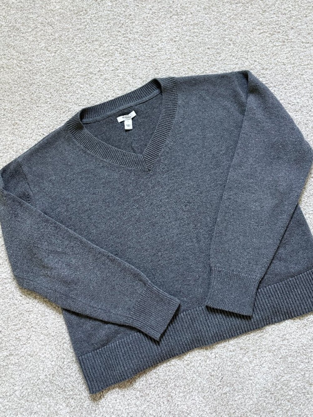 Dark Grey V-Neck Pullover Sweater - S